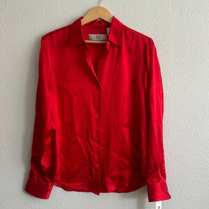 Vintage City DKNY 100% Silk Red Blouse Button Up NWT